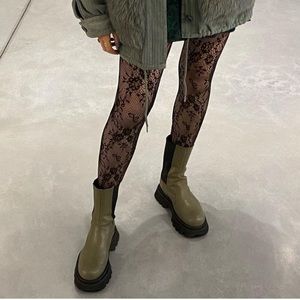 Zara Real Leather Olive Lug Boots